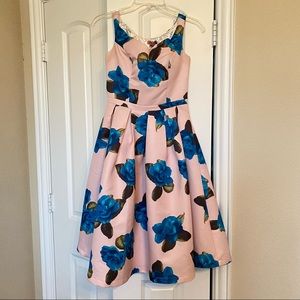 Women’s Party Full Dress Pink Blue Floral